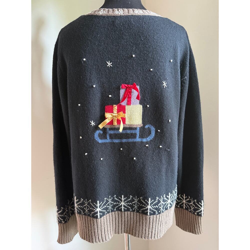 CHRISTOPHER & BANKS | 2005 Reindeer Sleigh Novelty Christmas Sweater | Medium - Picture 5 of 8